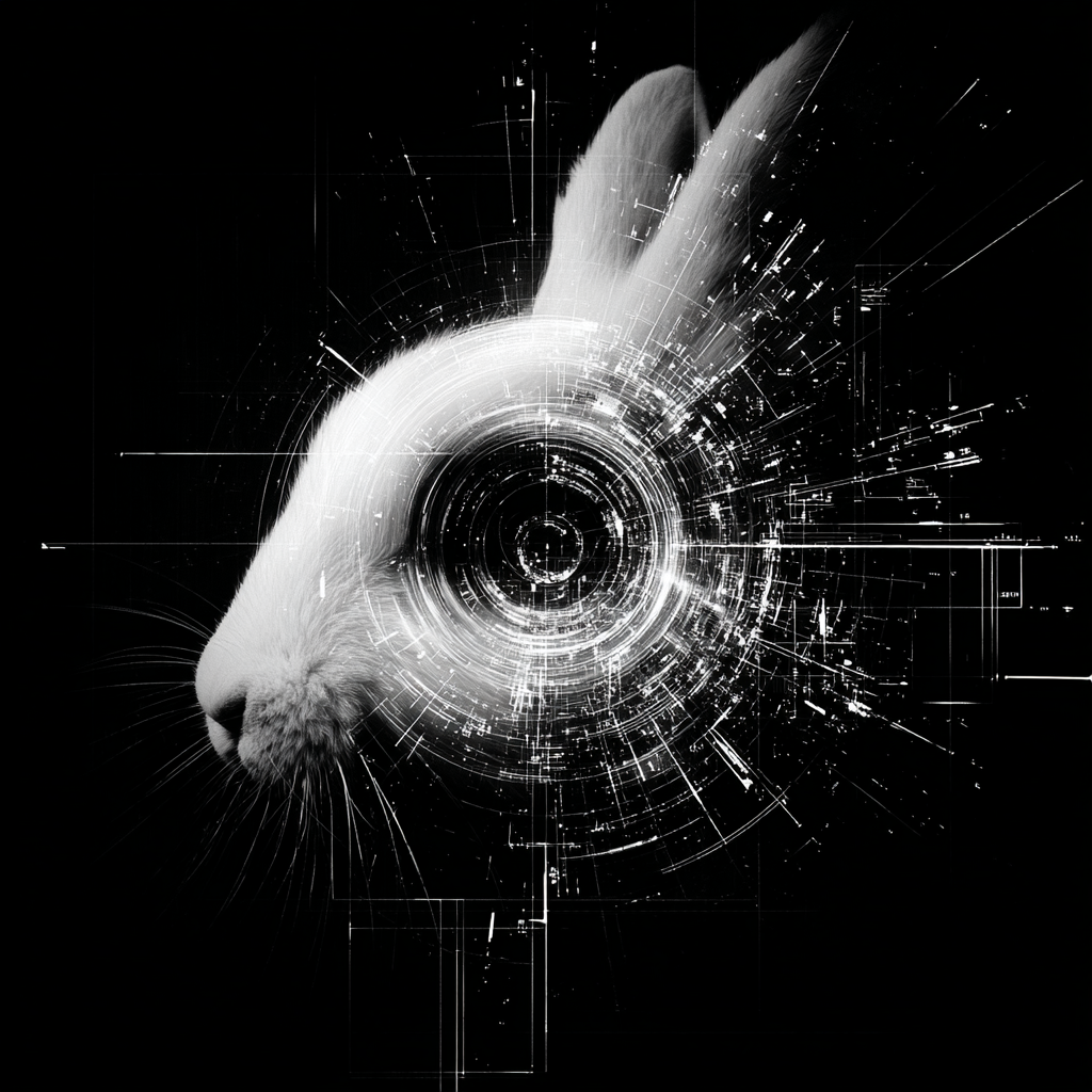 Metanoia Systems A white rabbit whose eye is an infinite void